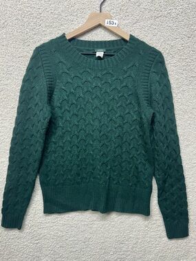 J.Crew Angora Wool Blend Textured Knit Sweater Green Medium Crewneck Cozy